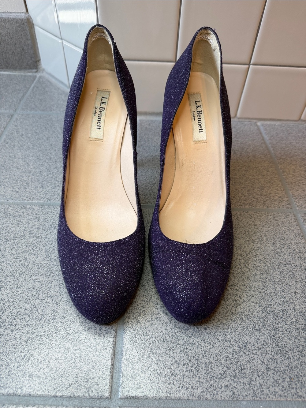 L.K. Bennett Harley Platform Heels in Dark Violet Sugar Crystal UK Size 41